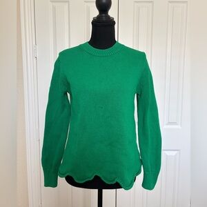 J. Crew Vibrant Green Crew Neck Sweater with Scallop Hem